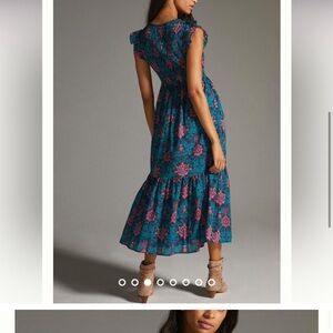 Anthropologie Blue Pleated Maxi Sundress